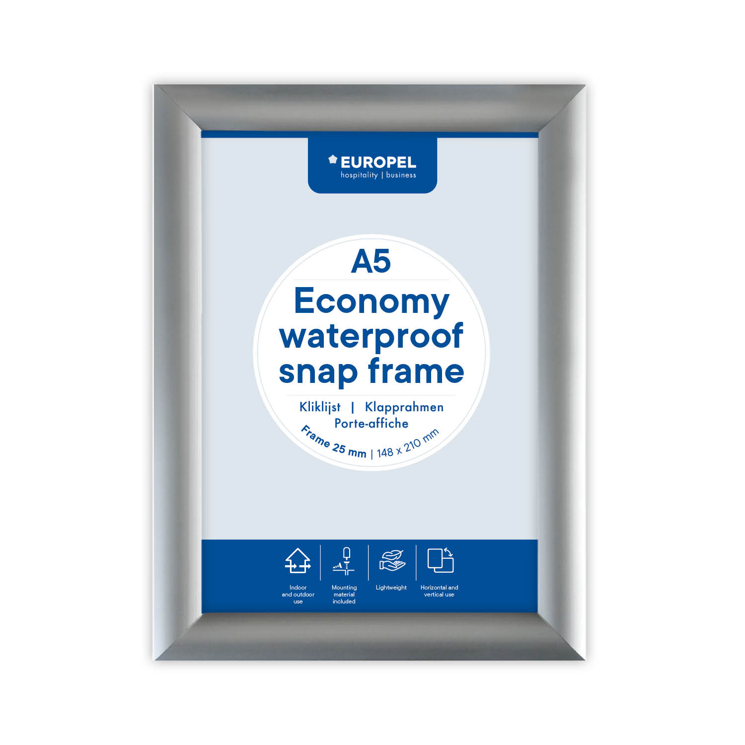 Kliklijst Europel Economy waterdicht A5 25mm zilver