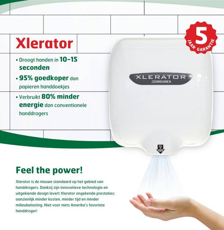 OUTLET Xlerator Handdroger XL-W  Wit | Zeer Krachtig | 10 sec | 1400W | Vandalisme Bestendig 