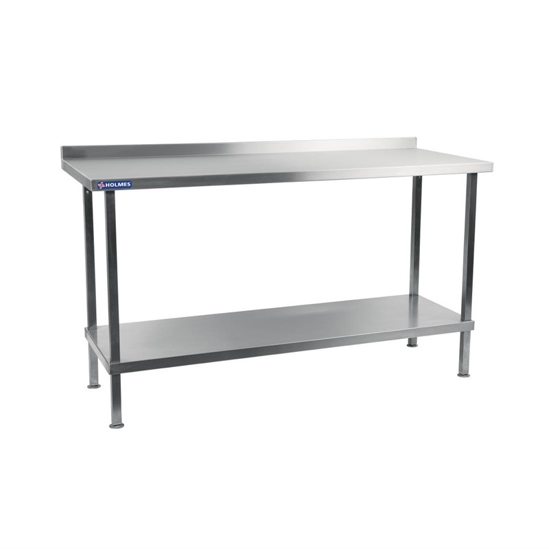 Table de travail soudée en acier inoxydable avec bord anti-éclaboussures et étagère inférieure - 1800x600x (H)1200mm