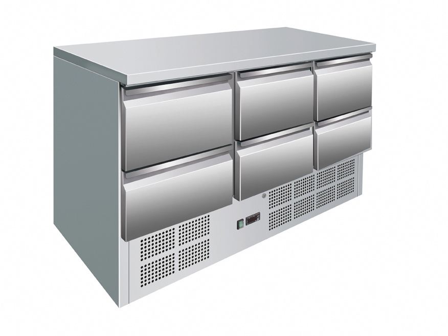 Kühltisch Edelstahl | 6 Schubladen | 400 Liter | 1365x700x870 mm