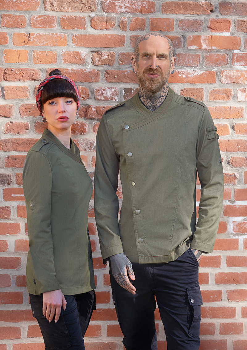 Veste de cuisine à manches longues pour hommes Denim-Style ROCK CHEF-Stage2 - Vintage Moss Green - 46