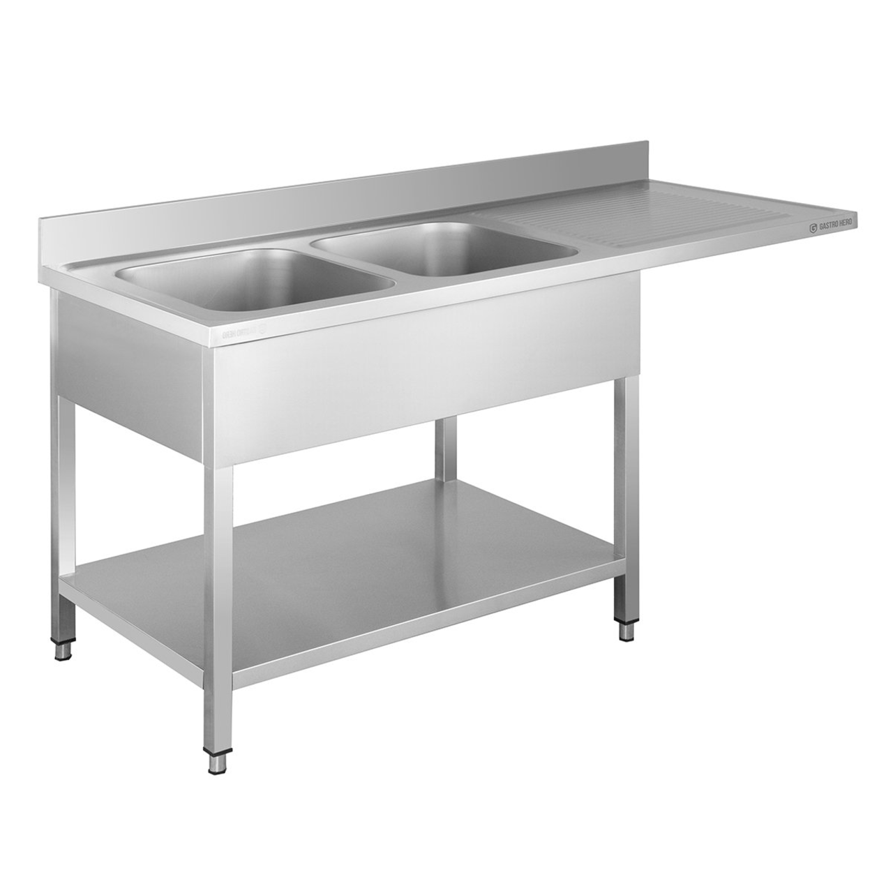 Centre de plonge Basic 16x6 avec 2 cuves à gauche, dosseret et étagère inférieure
