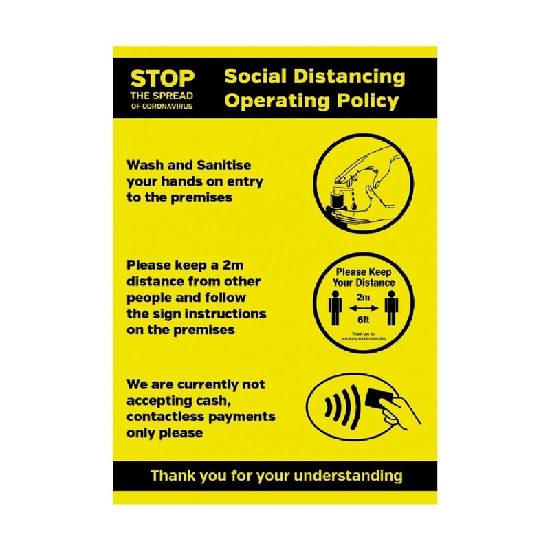 A3 Shops & Retail Social Distancing Operating Sanitiser Policy W/proof Poster