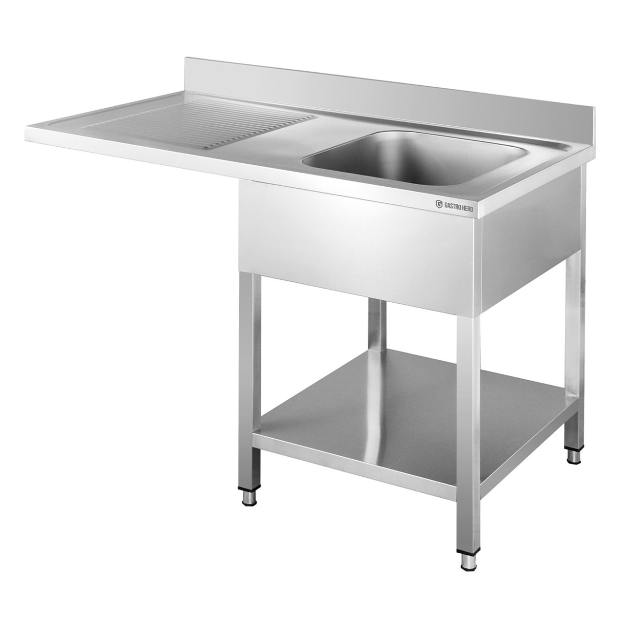 Centre de plonge Basic 12x7 avec 1 cuve à droite, dosseret et étagère inférieure