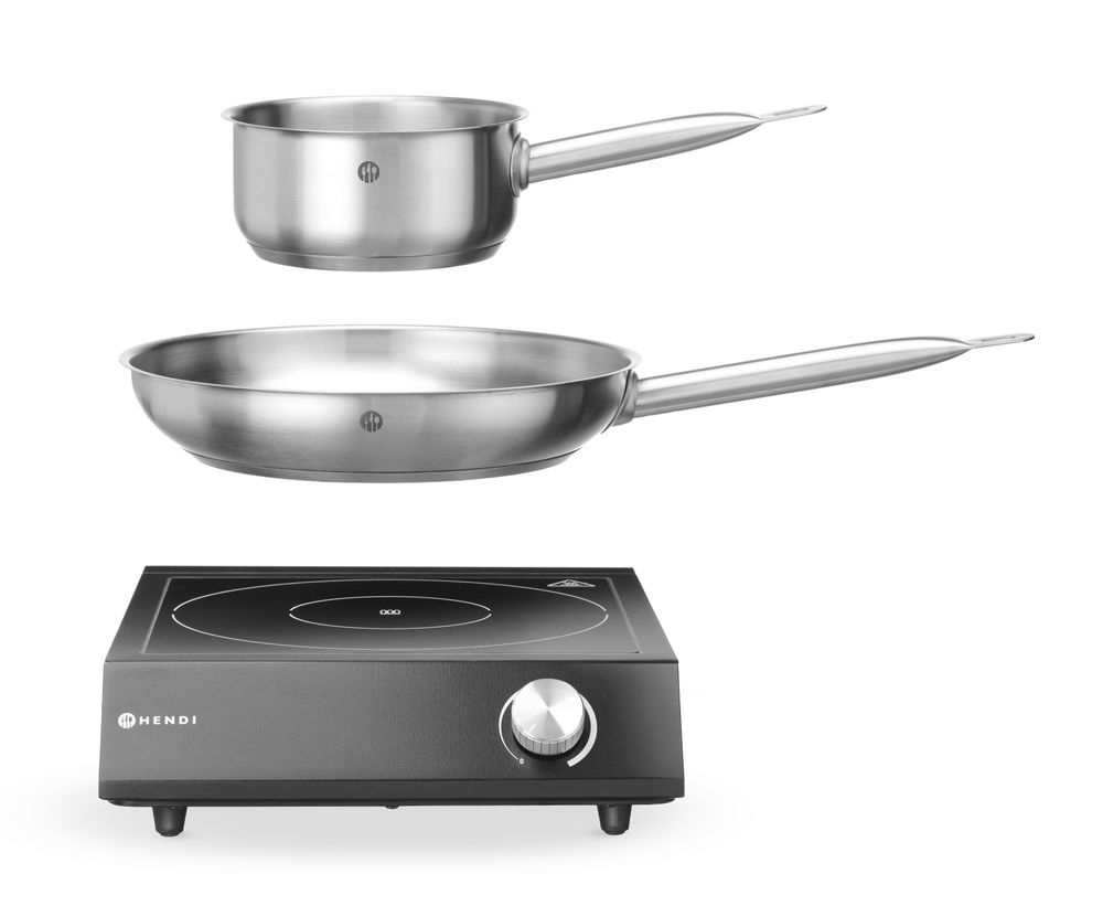 Set: Inductie kookplaat 3500W + steelpan + koekenpan - Zwart - 220-240V/3500W - 320x395x(H)95mm