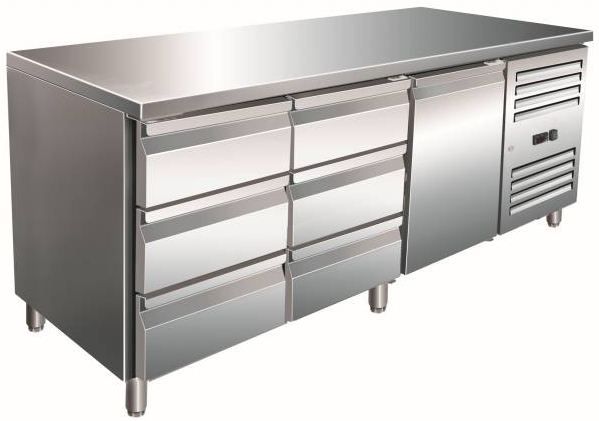 Edelstahl Kühltisch | 1 Tür + 4 Schubladen | 1790x700x(h)890/950mm