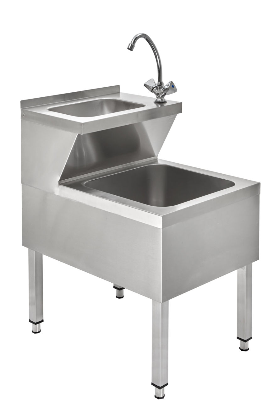 Handwasch-Ausgussbeckenkombination Basic 1, Kalt- und Warmwasserhahn