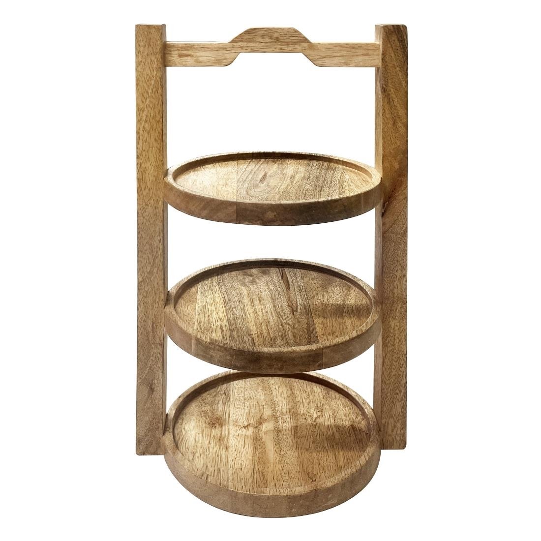 Support 3 niveaux en bois de manguier Olympia pour assiettes de 150mm