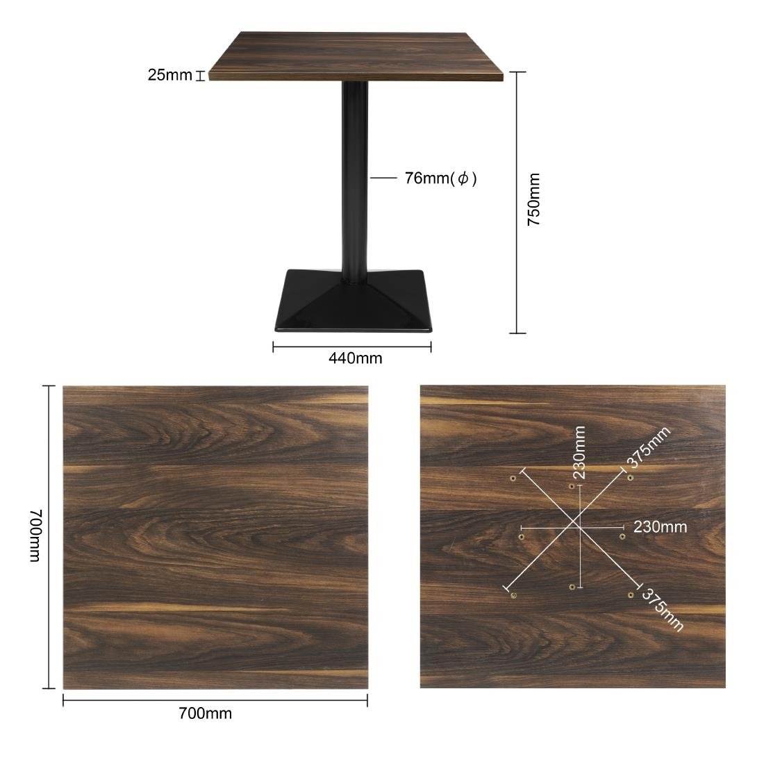 Bolero complete tafel vierkant donker hout effect 700mm