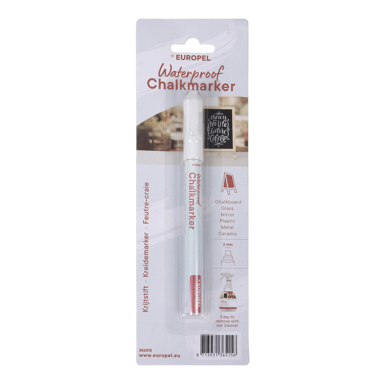 Krijtstift Europel watervast 3mm wit blister 1 stuk