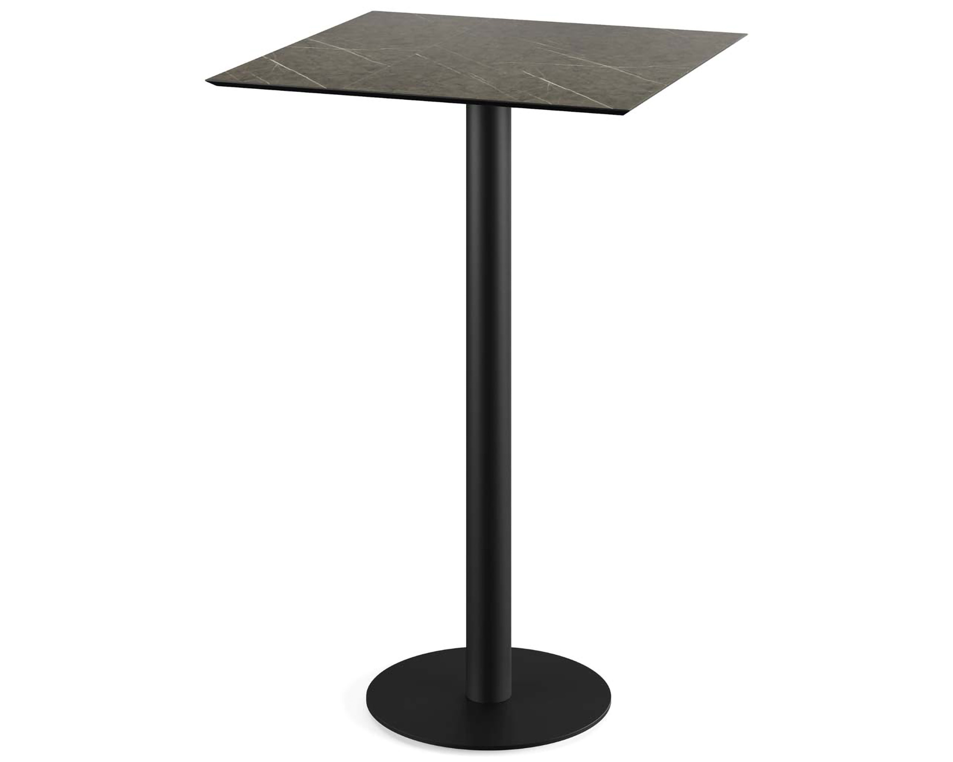 Table de bar Urban piètement noir + plateau HPL Midnight Marble 70x70cm