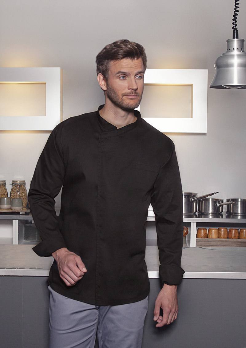 Langarm Überwurf-Kochhemd Basic - Schwarz - M