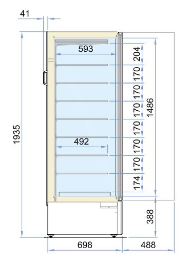 Tiefkühlschrank mit Glastür 353L | Statische Kühlung | 520x740x(H)1935mm