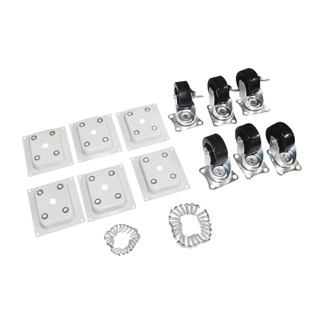 Polar Standard und Gebremste Rollen mit Befestigung für Tiefkühltruhen (6 Stück) CM530, CM531, CM532