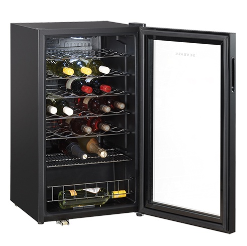 Refroidisseur de Vin | pour 33 bouteilles| Noir Époxy | Afficheur à LED avec Porte en Verre | 480x470x(H)840mm