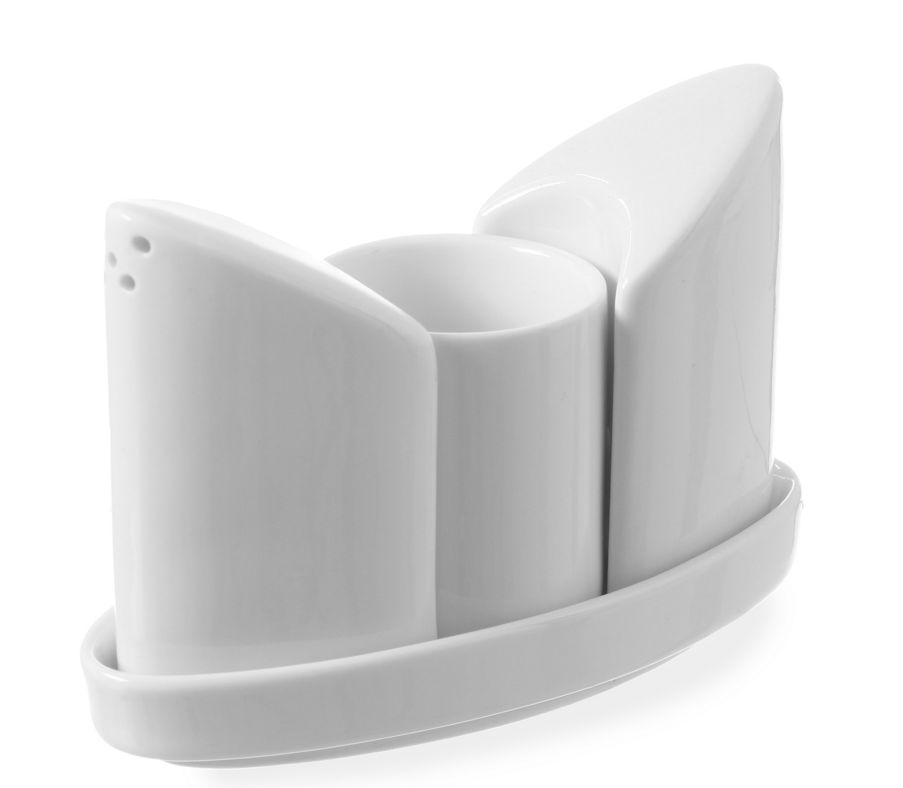 Ménagère Porcelaine - Set de 3 Pièces: Poivre, Sel, Pot à Cure-Dents - 125x54x90(h)mm