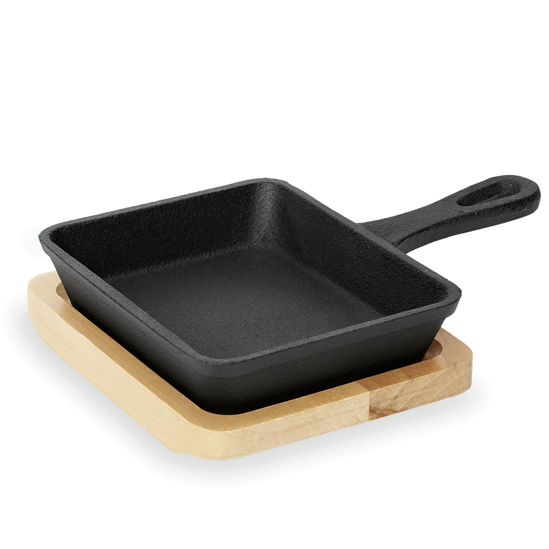 Mini Servierpfanne IRON DINING, mit Holzuntersetzer, 12,5 x 10,5 x 2,5 cm, Gusseisen, Holz