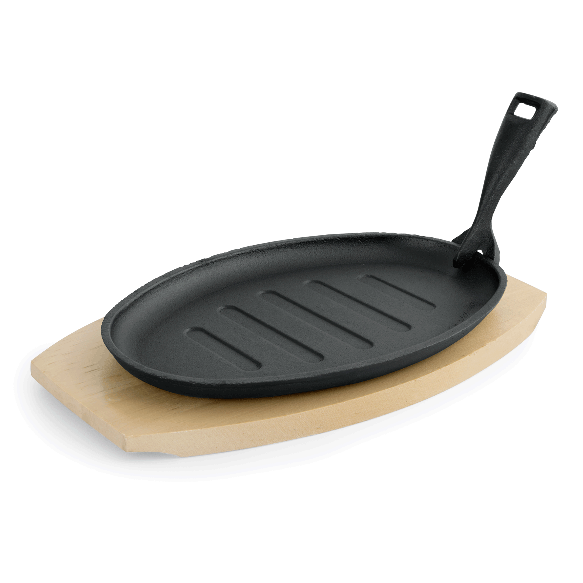 serveerpannetje IRON DINING, met houten onderzetter, 27 x 17,5 x 2 cm, gietijzer, hout