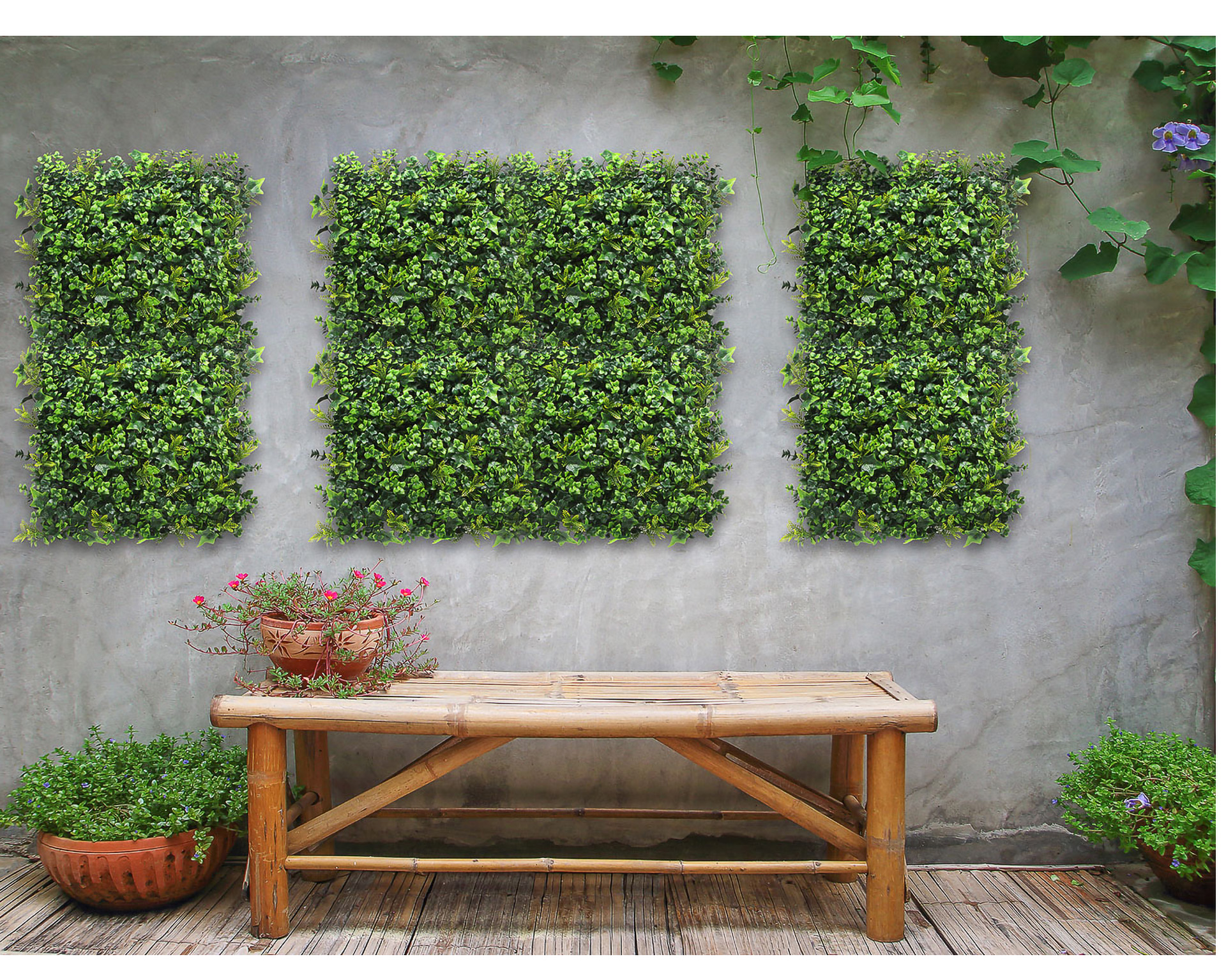 Mur végétal artificiel mixte verte - 100 x 100 cm - Convient pour l'intérieur et l'extérieur