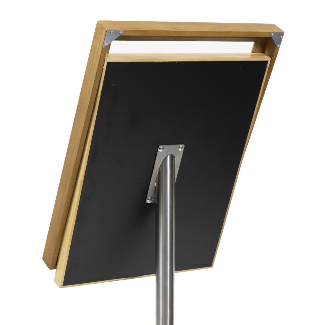 Porte-menu à LED blanches en teck Securit 4xA4 avec poteau et socle