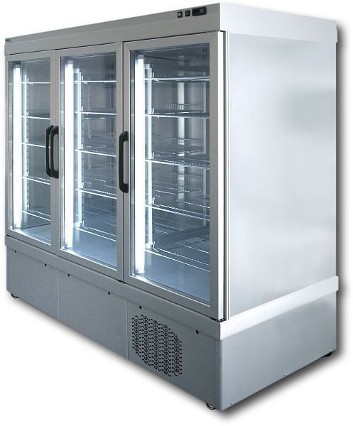 Display Tiefkühlschrank Aluminium | 3 Klapptüren | +5°C / -25°C  | 2 Seiten Glas | 197x64x(h)193cm