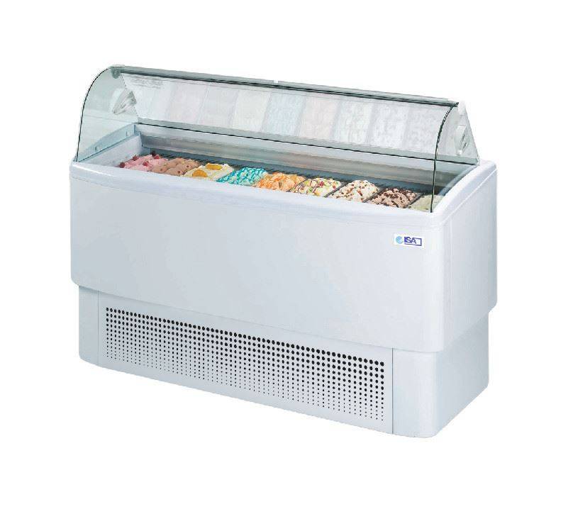 IJsvitrine Gebogen voorruit | Wit | 12+(12) Bakken | 1800Watt | 211,9x63x(h)124,7 cm