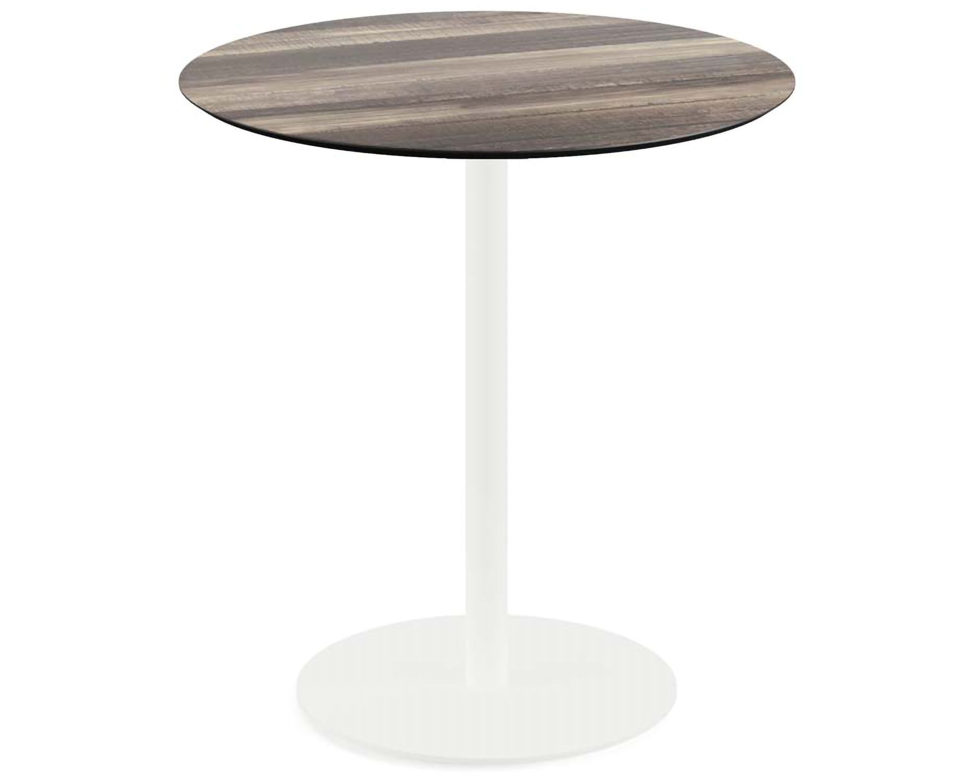 Urban terrastafel wit frame + Tropical Wood HPL tafelblad Ø70cm