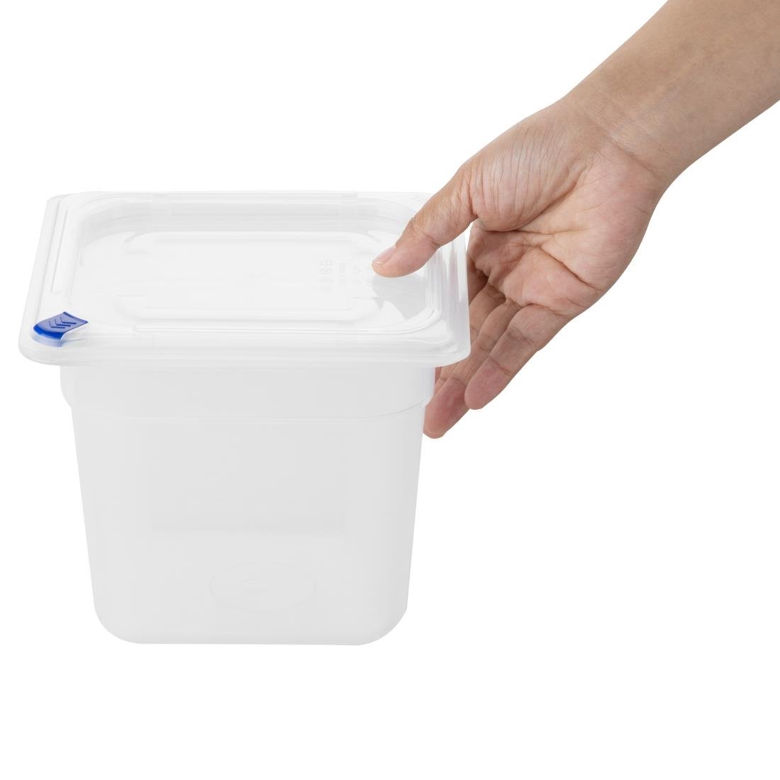 Bacs PP Hygiplas Click GN 1/6 avec couvercles et 7 clips de couleur 150mm 2,2L (lot de 4)