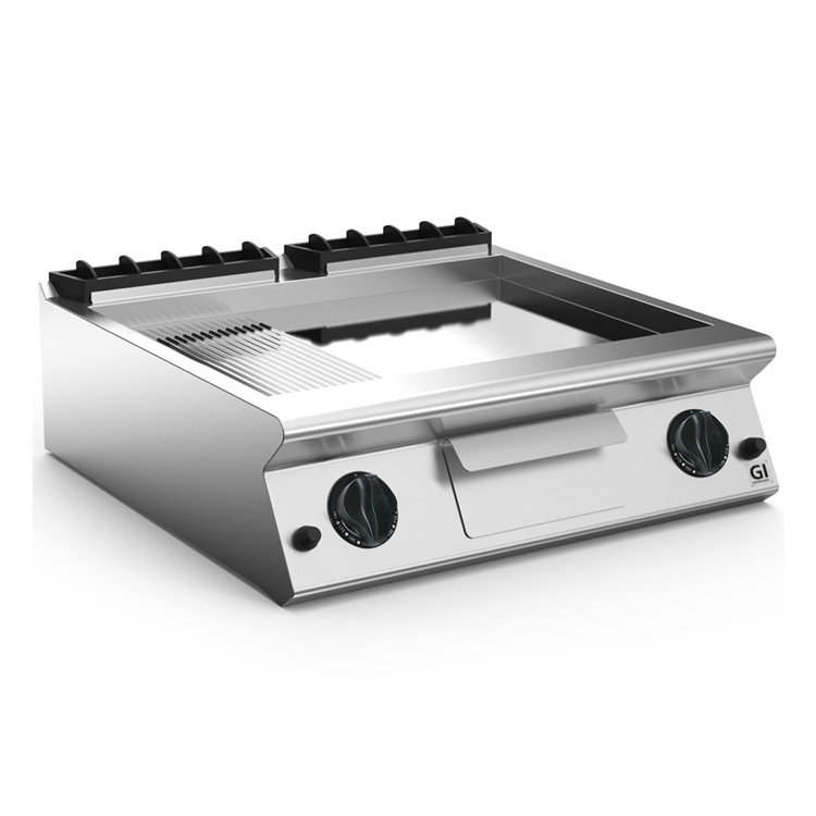 700 HP Gasbakplaat 2/3 Glad 1/3 Geribbelde Verchroomde Plaat - 14 kW - 800x730x(H)250mm
