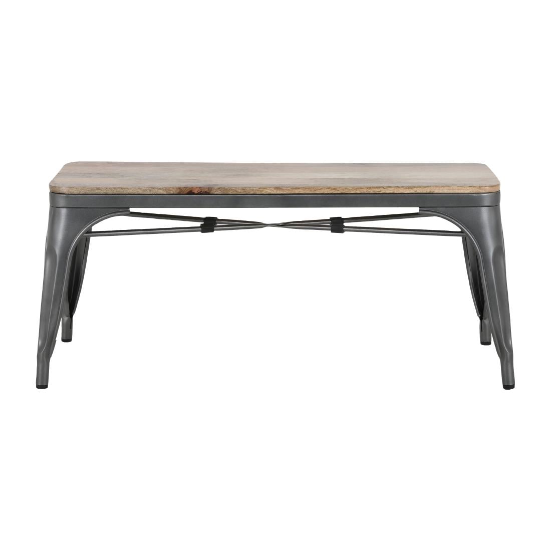 Banc d'intérieur avec assise en bois de manguier et cadre gris acier Bolero Bistro 1000 mm (lot de 2)