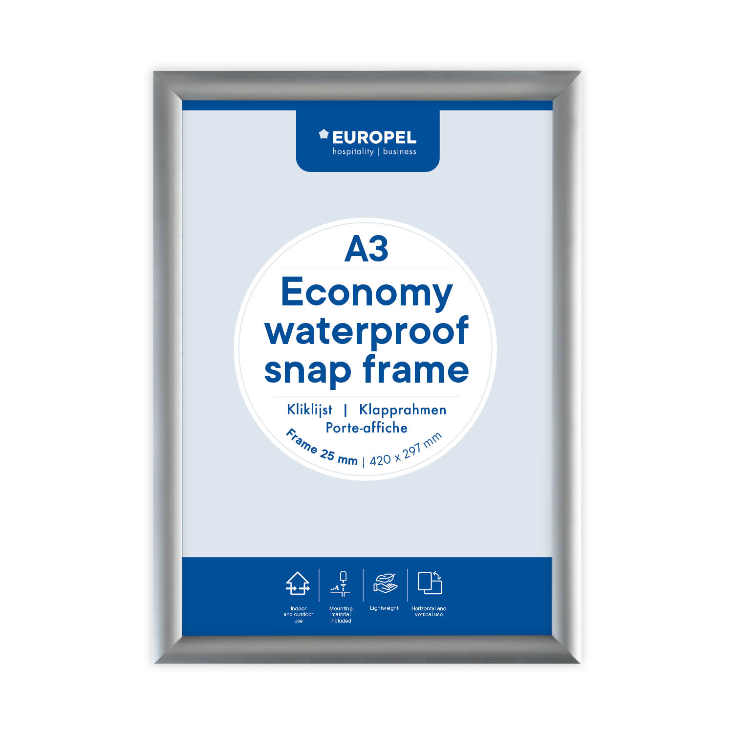 Kliklijst Europel Economy waterdicht A3 25mm zilver