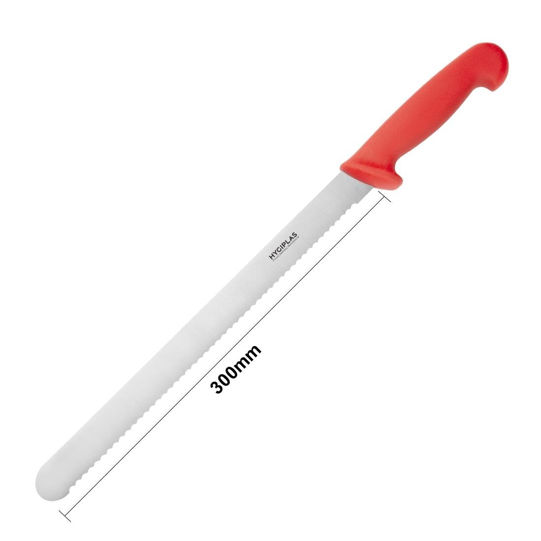 Couteau à génoise dentelé Hygiplas rouge 30,5cm