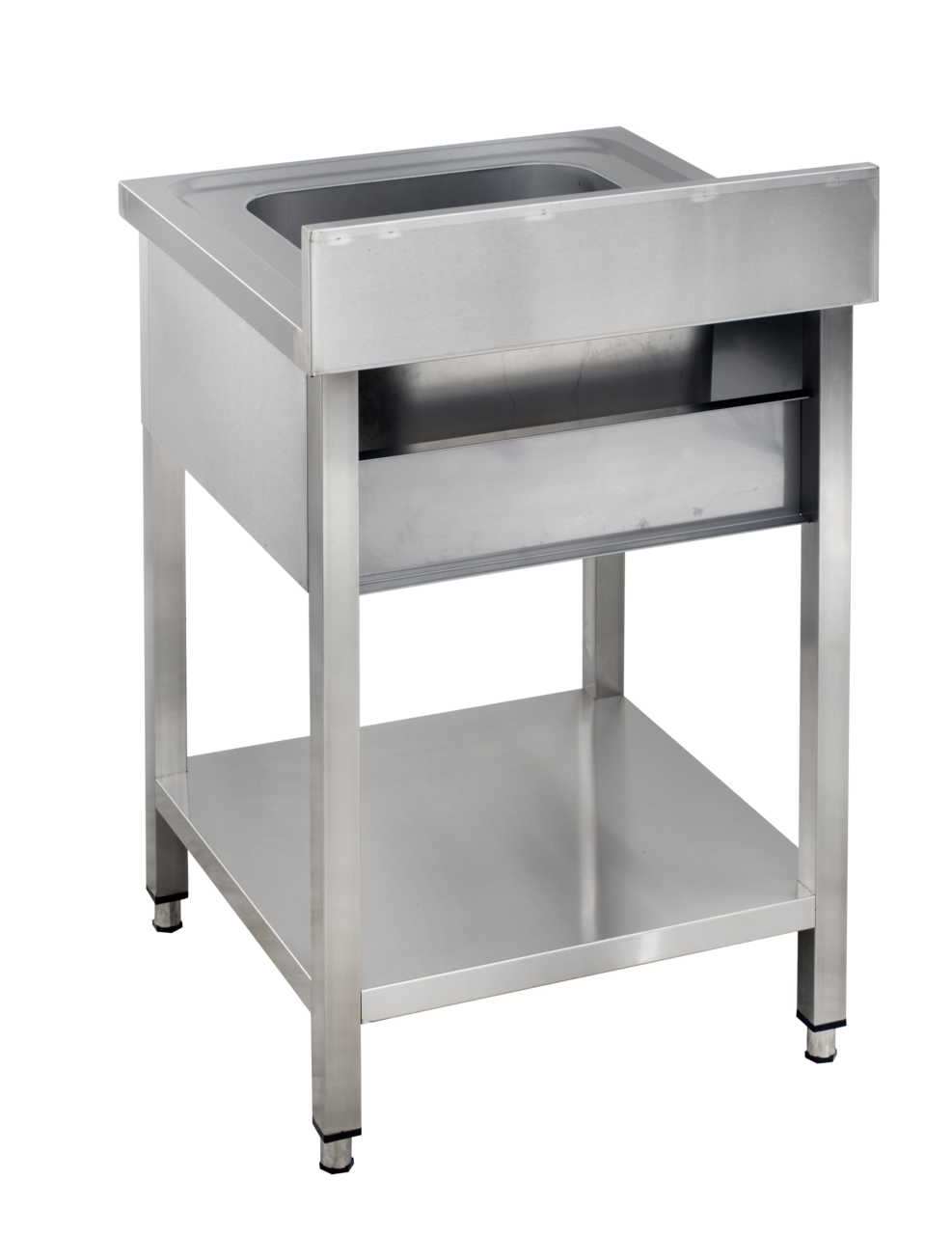Spoeltafel Basic 6x6 met 1 spoelbak, opstaande rand en bodemplaat