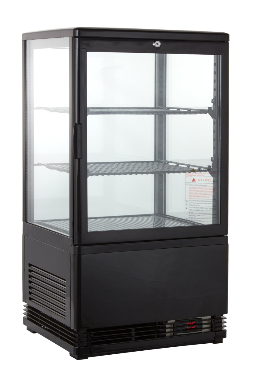 Vitrine réfrigérée ECO 58 litres, éclairage LED, 2 grilles, noire