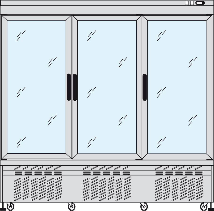 Display Tiefkühlschrank Aluminium | 3 Klapptüren | +5°C / -25°C  | 2 Seiten Glas | 197x64x(h)193cm