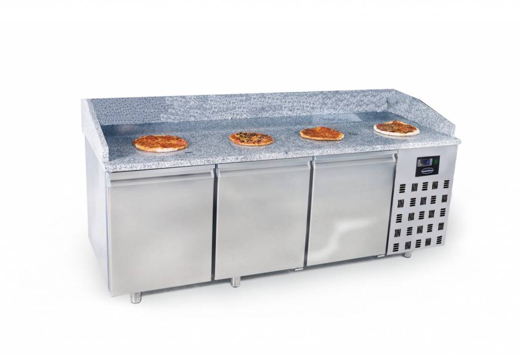 table à pizza en acier inoxydable | circulation d'air | 3 portes | 2100x800x(h)1080mm