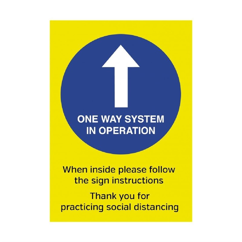 A4 Size One Way System In Operation Social Distancing Guidance Waterproof Poster