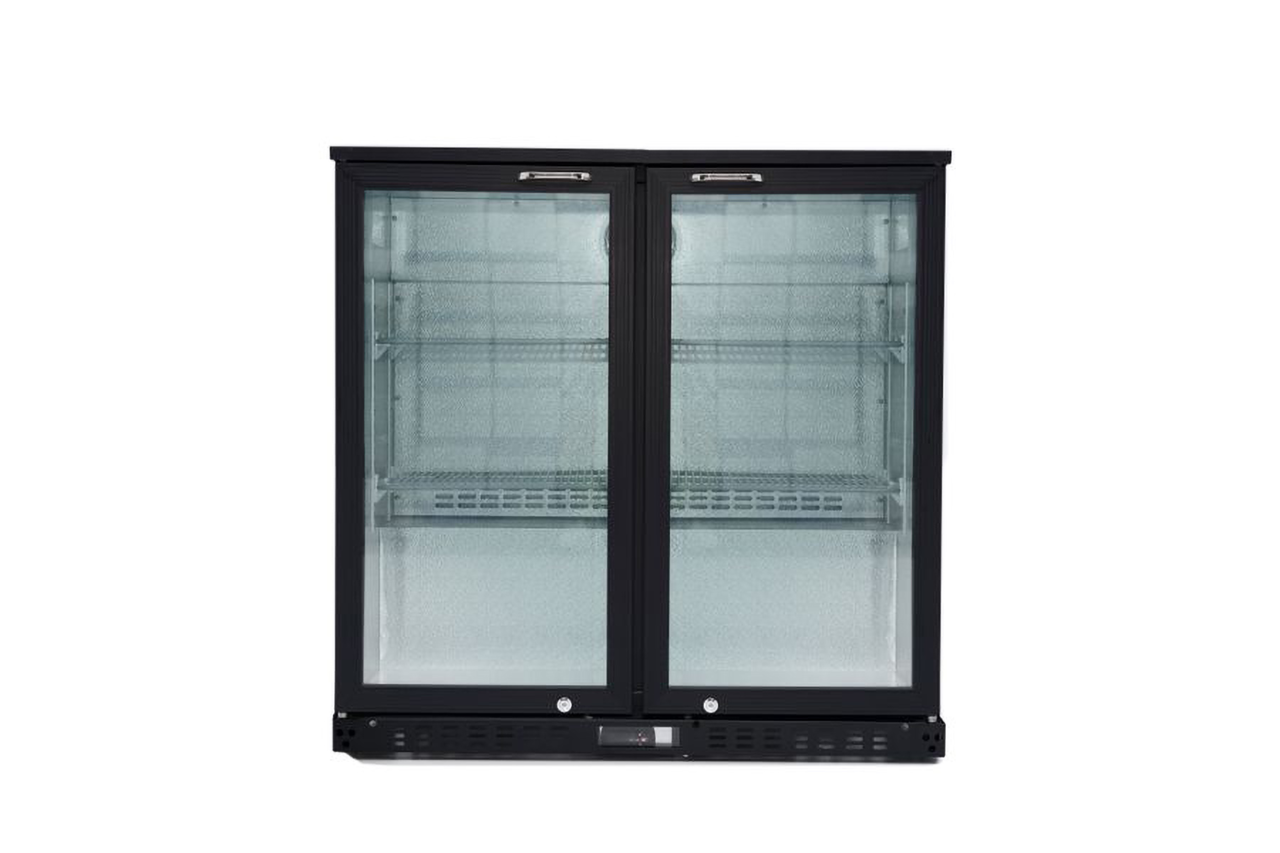 Armoire à boissons ECO 230 noire avec portes battantes, éclairage LED, encastrable sous plan de travail
