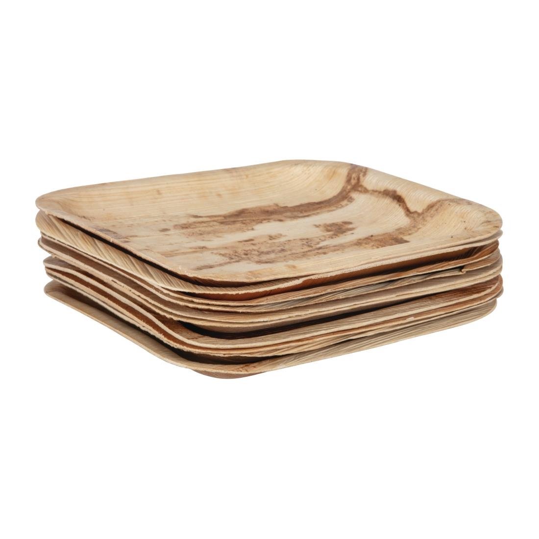 Assiettes creuses carrées en feuilles de palmier Fiesta Compostable 200mm (lot de 100)