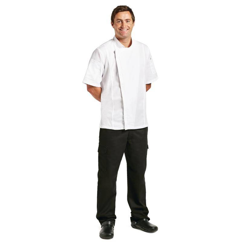 Veste Chef + Fermeture Éclair | Blanc | Manches Courtes | Disponible en 4 Tailles