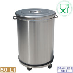 Abfallbehälter | Edelstahl | mit Deckel auf Rädern | 50 Liter | Ø390x615(h)mm