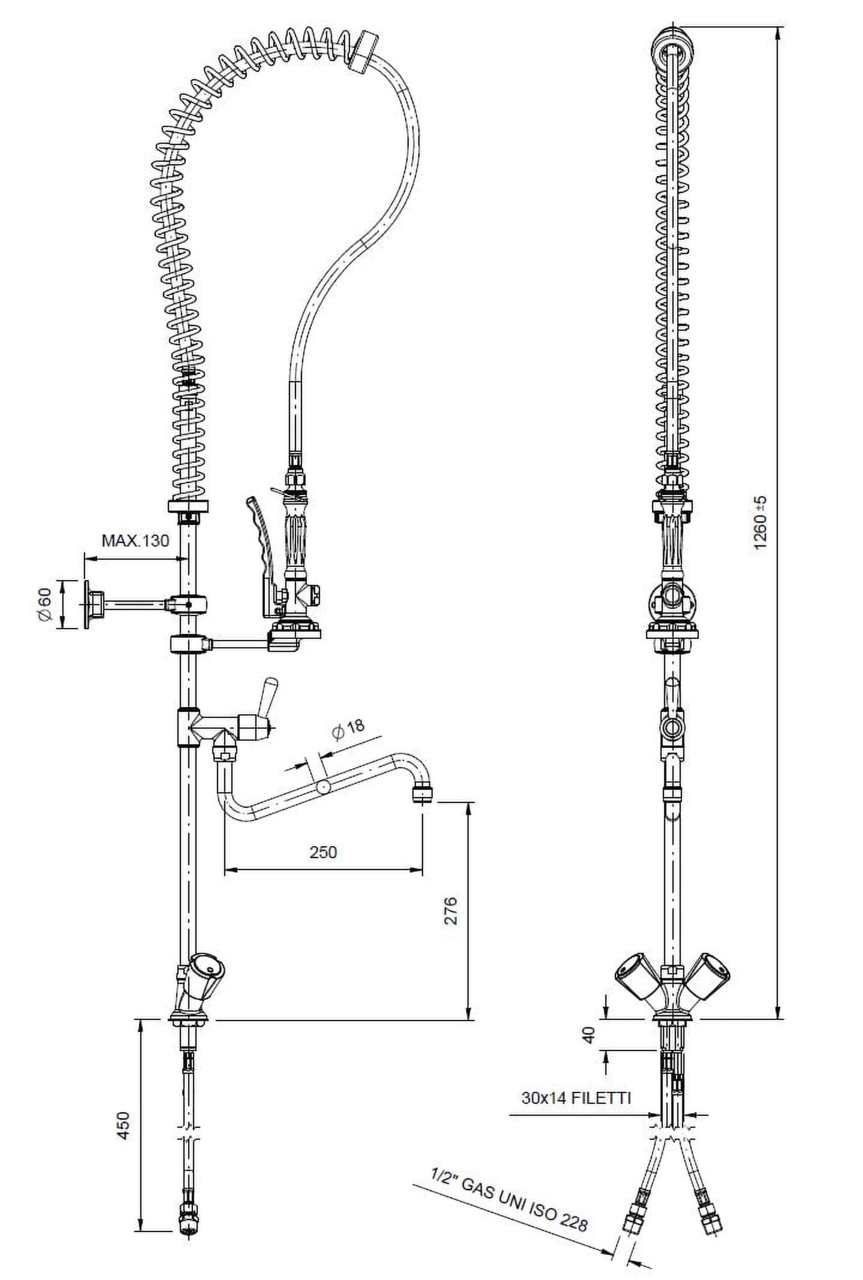 Douchette professionnelle monotrou 100 + mitigeur