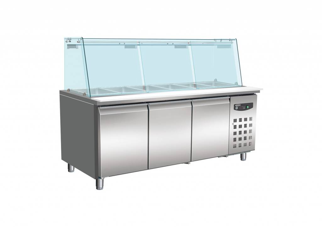 Kühltisch mit Glasaufsatz | 3x 1/1GN | 3-Türig | 1795x700x(h)1365mm