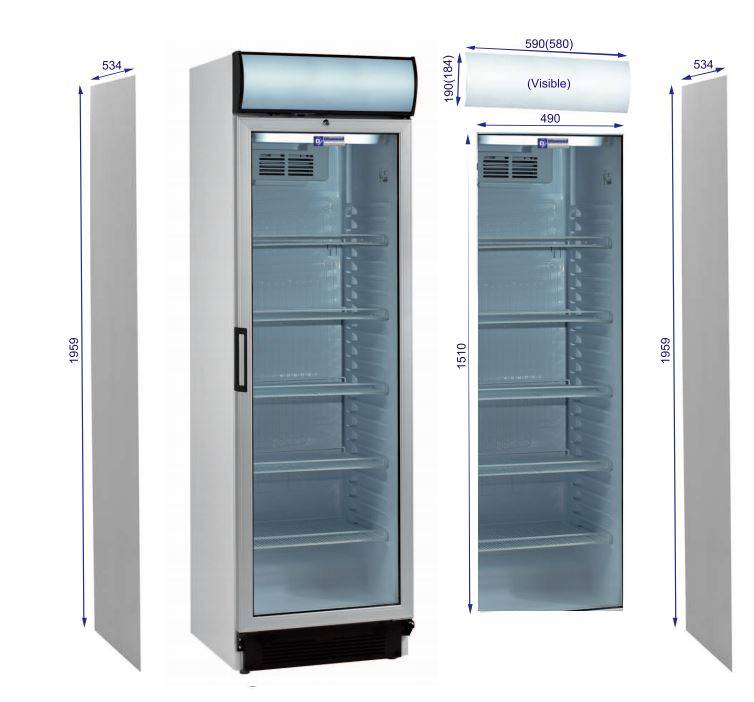 Kühlschrank mit Glastür | 380 Liter | Türanschlag Links oder Rechts | 590x600x(h)1980mm