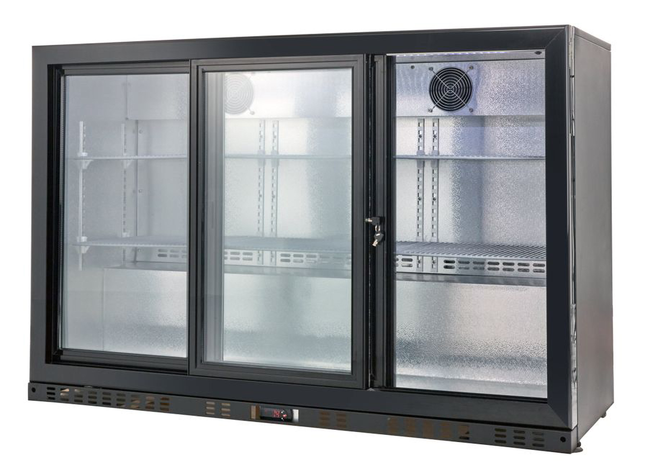 Armoire à boissons ECO 350 noire avec portes coulissantes, éclairage LED, encastrable sous plan de travail
