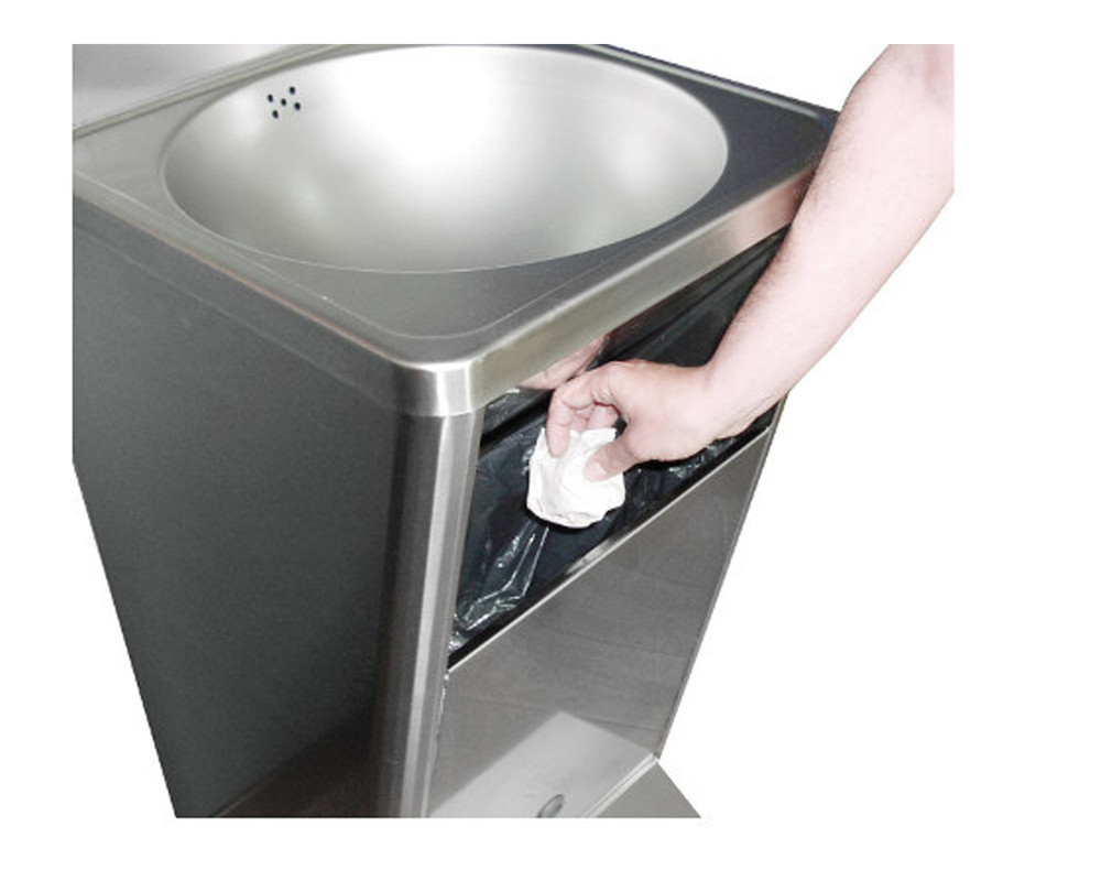 Edelstahl Handwaschbecken | Fußbedienung | mit Abfallbehälter | Premix Warm/Kalt | 450x450x(h)900mm