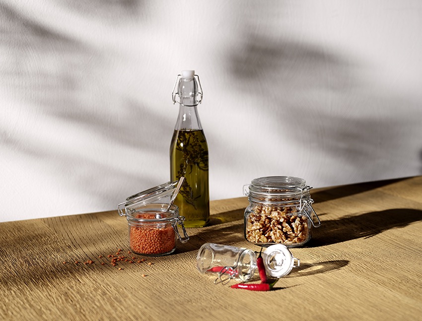 Beugelpotten-set, 0,2 liter, Ø 8,5 cm, hoogte 8,5 cm, set van 3 stuks, glas, roestvrij staal