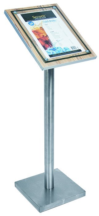 Info-Ständer mit Glasplatte | Holz-Oakoptik | A4