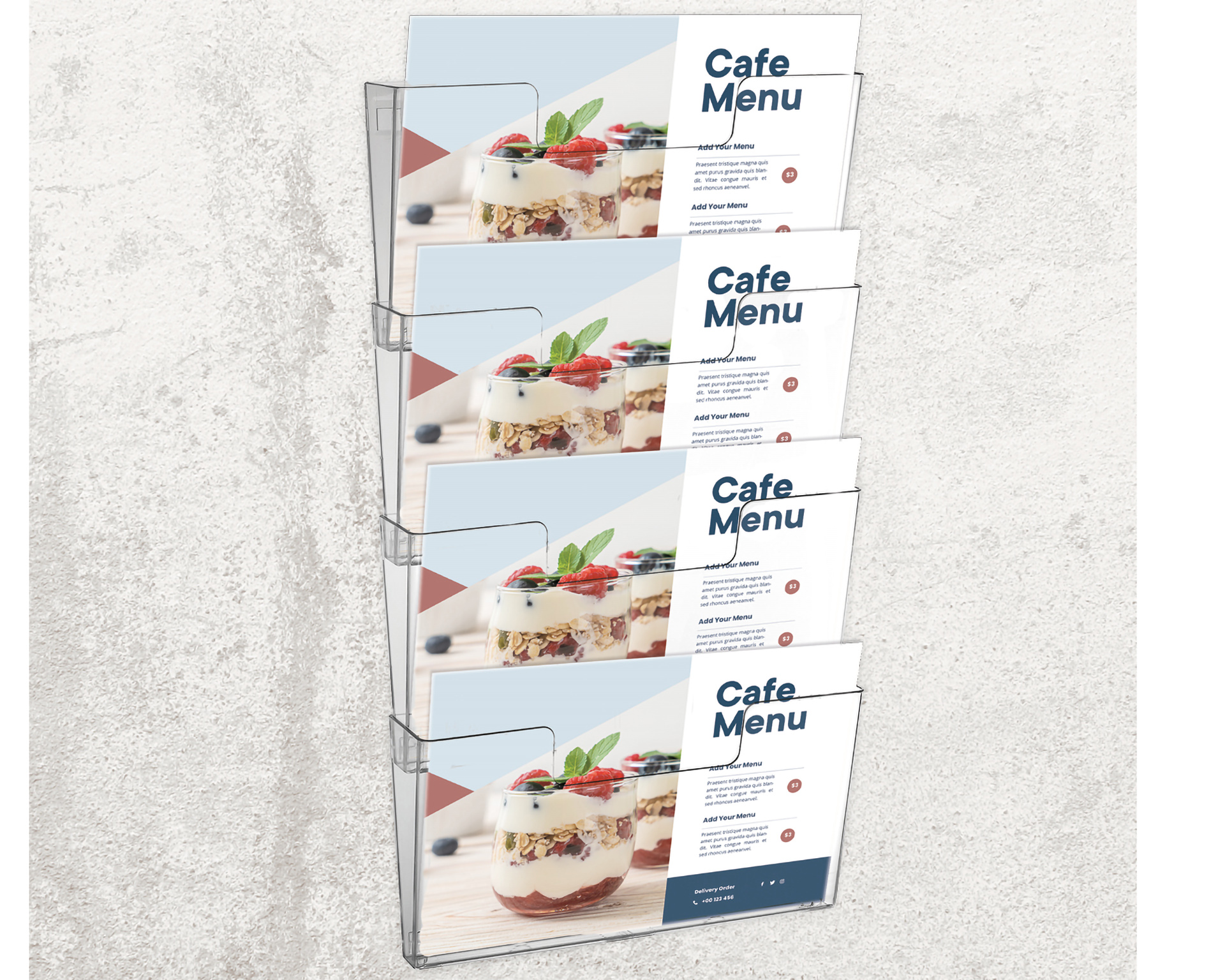 Prospekthalter Wandmontage - 4xA4 quer - Linkbar