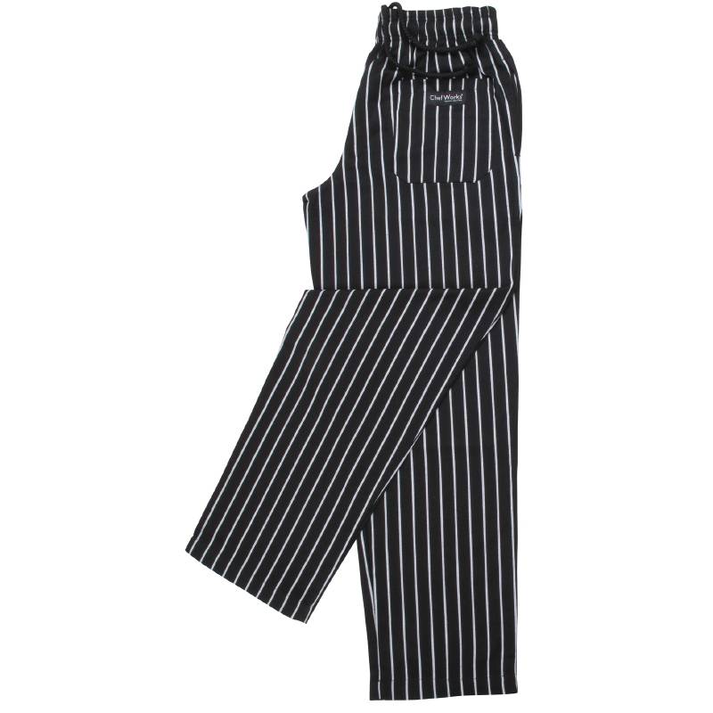 Pantalon Easyfit Unisexe - Chef Works - Noir/Blanc Rayé - Disponibles En 6 Tailles